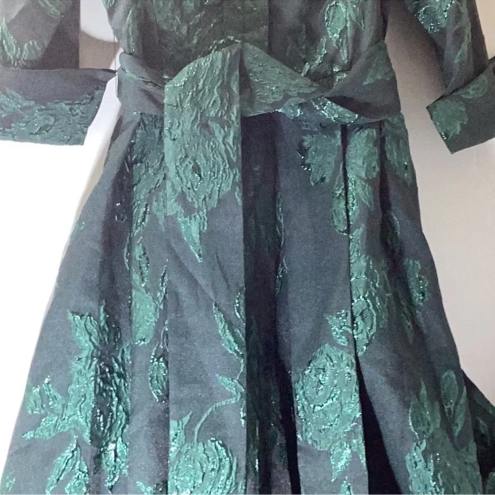 Teri Jon Rickie Freeman A-Line Jacquard Embroidered Green Shirt dress Gown 8 - Picture 6 of 12